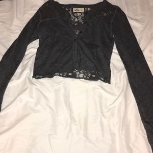 Hollister gray button up kids sweater/lace